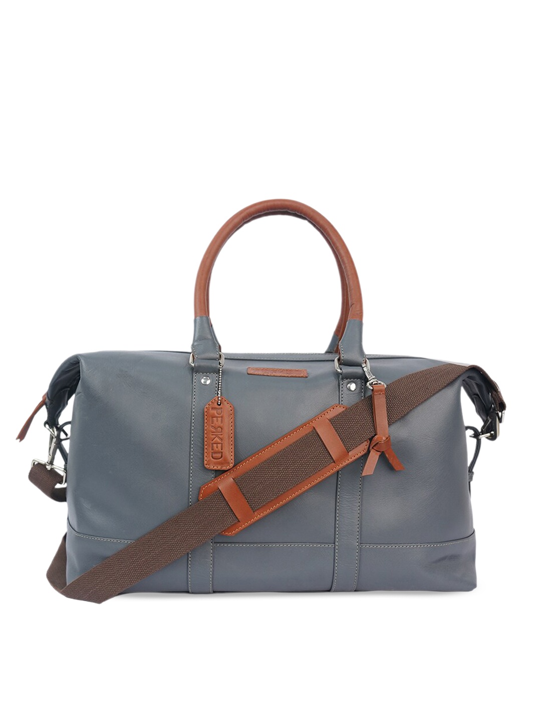 

PERKED Travel Leather Lght Weight Duffel Bag 24 L, Grey