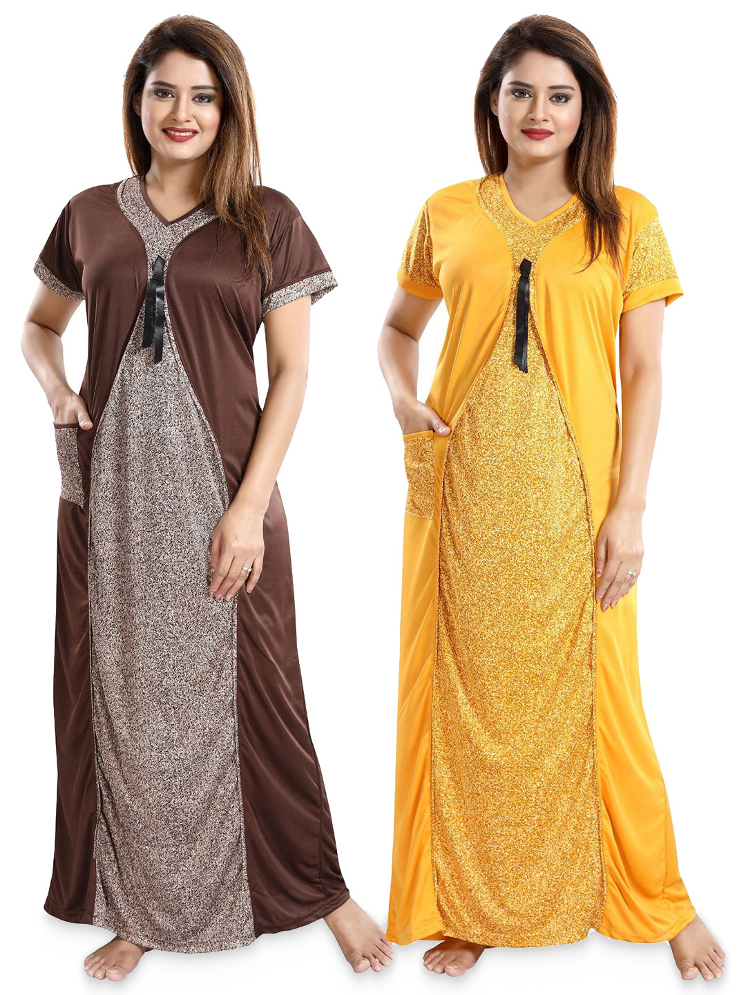 

SHOPPING STATION Pack Of 2 Abstract Printed Satin Maxi Nightdress, Brown