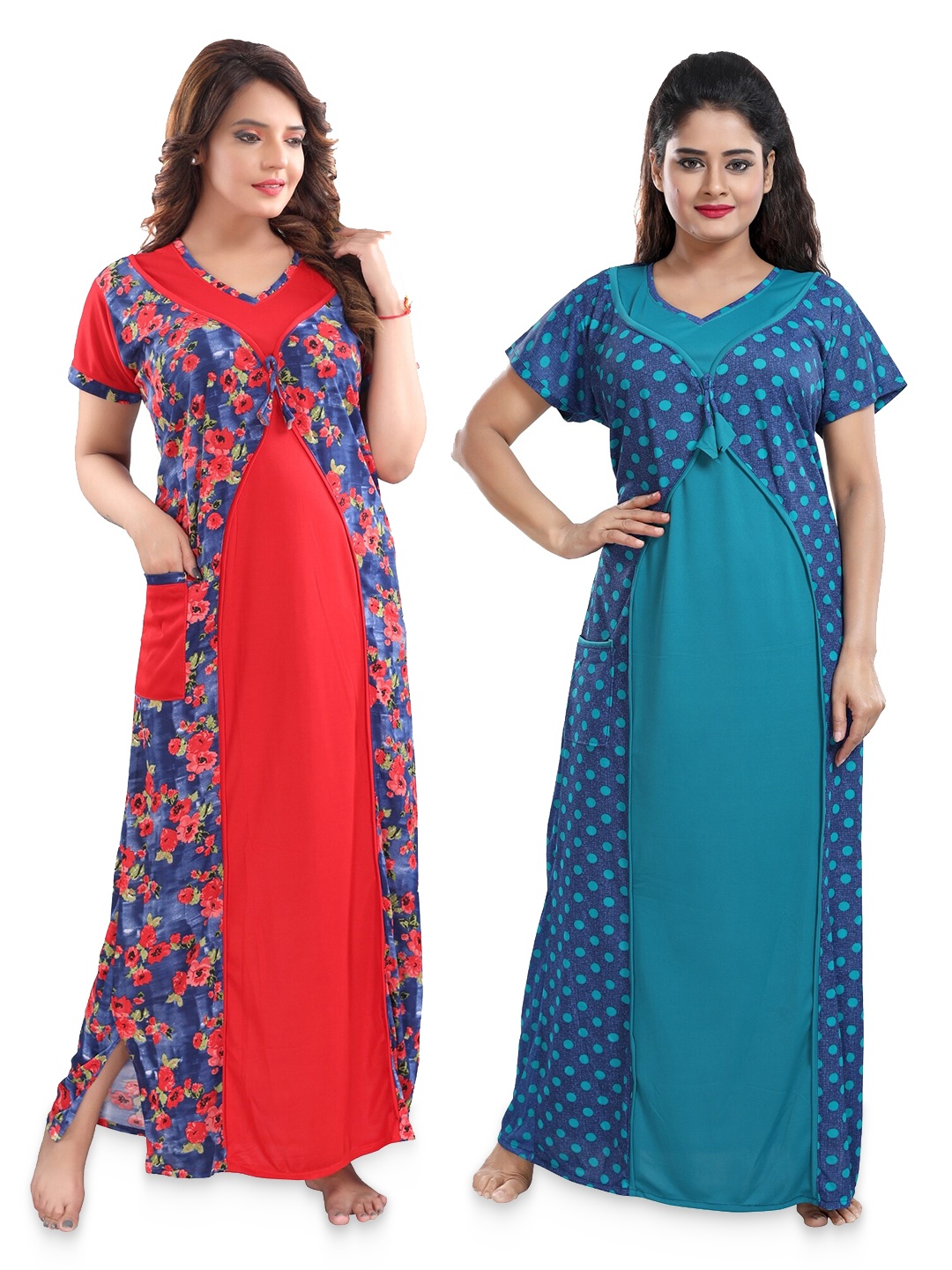 

SHOPPING STATION Pack Of 2 Floral Printed Satin Maxi Nightdress, Red