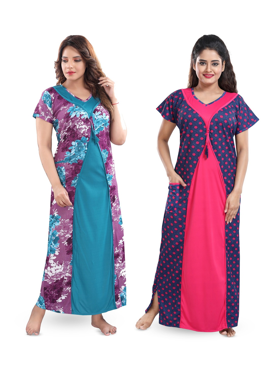 

SHOPPING STATION Pack Of 2 Floral Printed Satin Maxi Nightdress, Blue