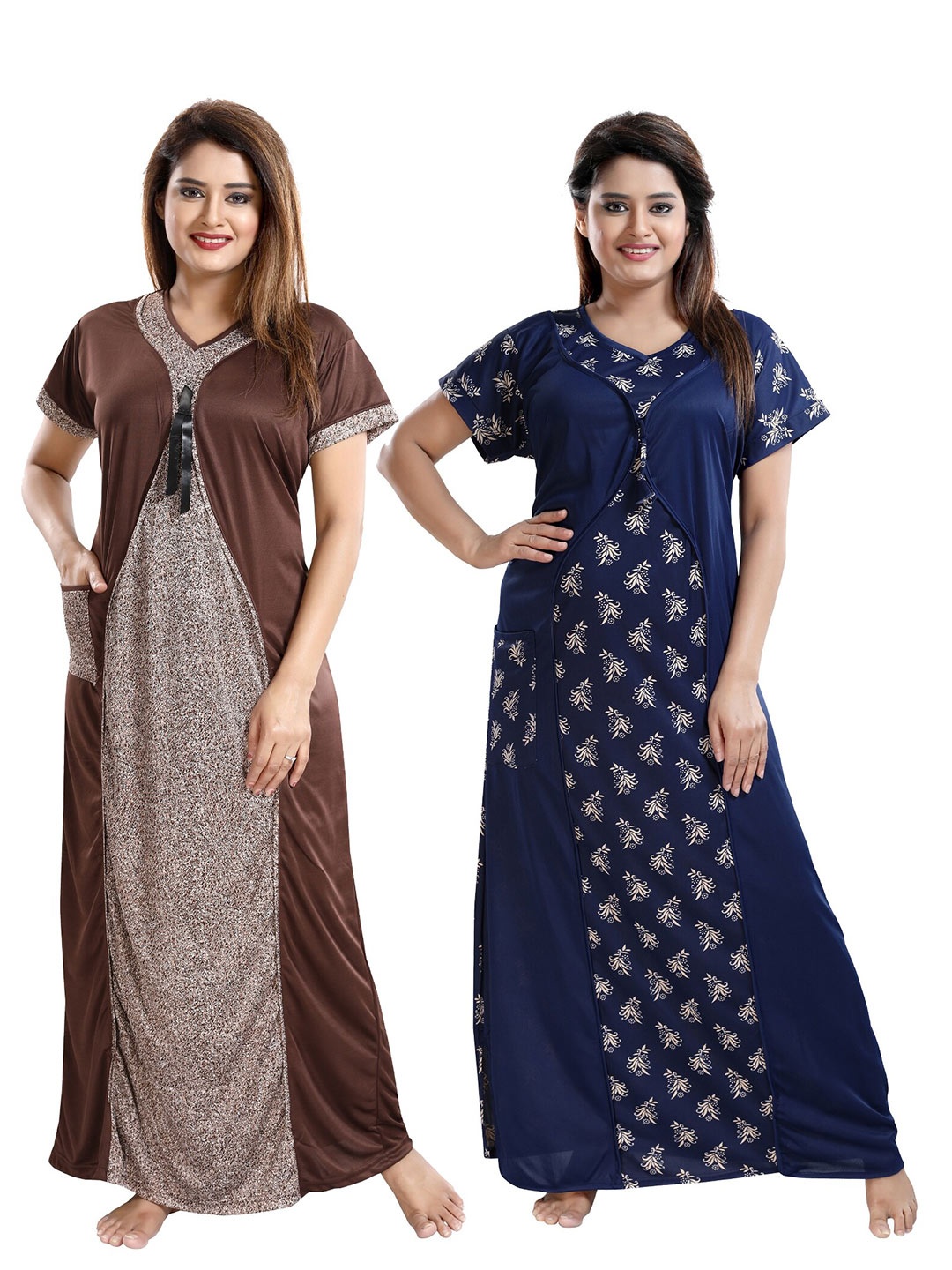 

SHOPPING STATION Pack of 2 Printed Maxi Nightdress, Brown
