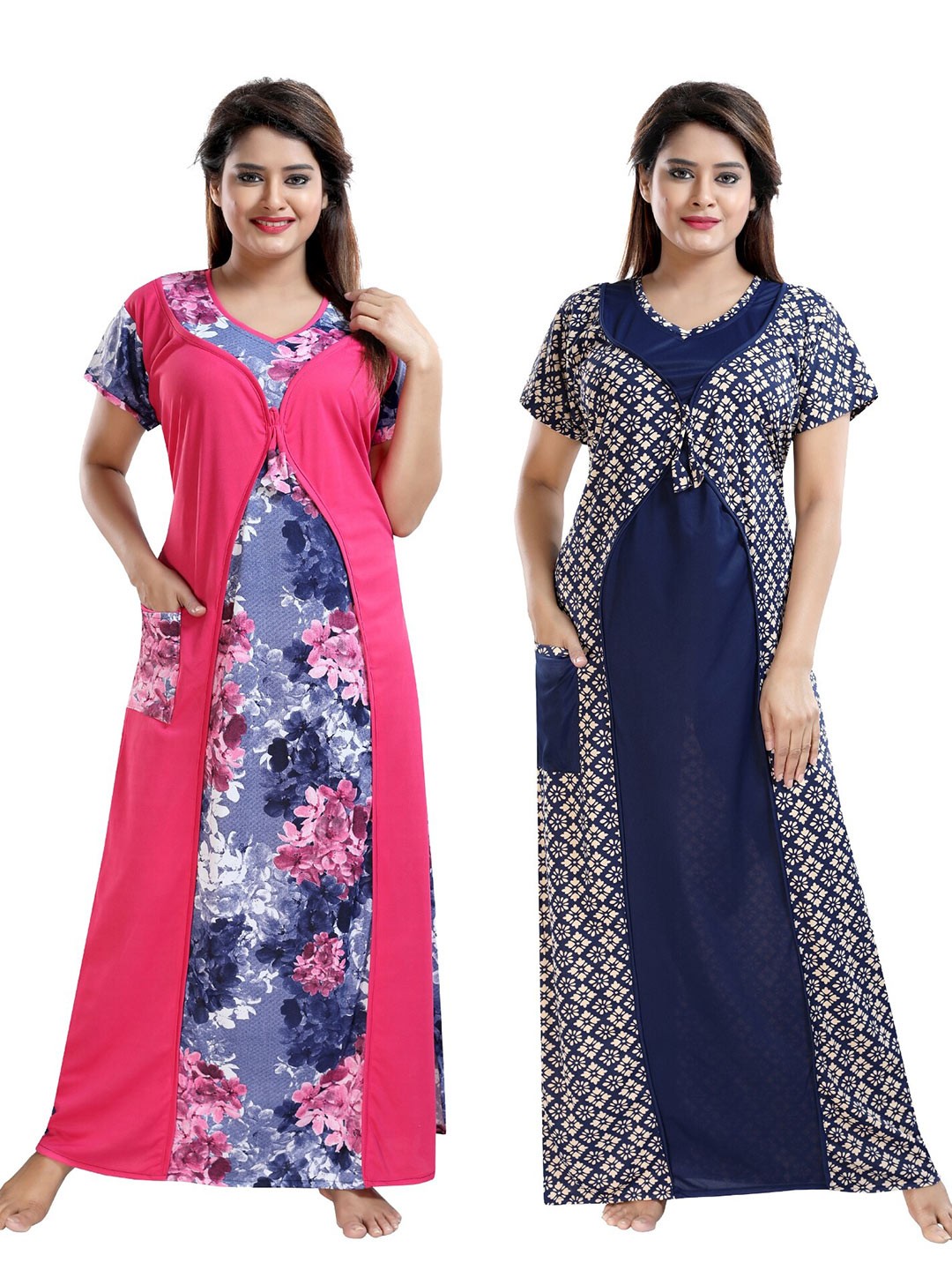 

SHOPPING STATION Pack of 2 Printed Maxi Nightdress, Navy blue