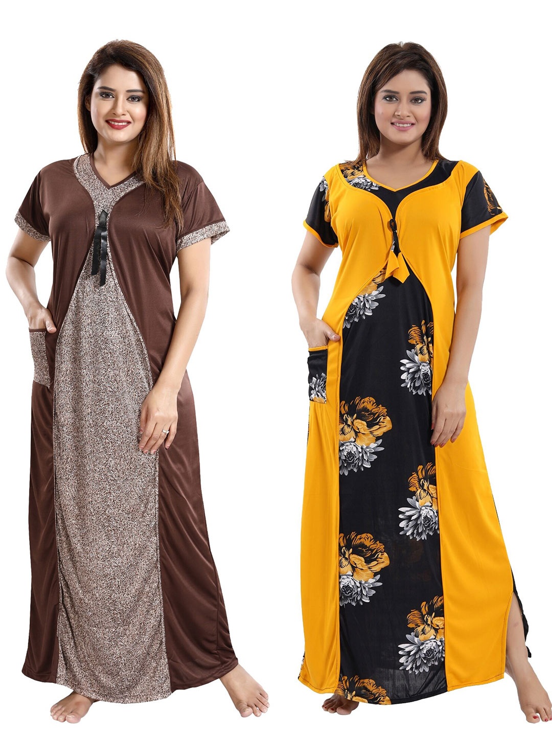 

SHOPPING STATION Pack of 2 Printed Maxi Nightdress, Brown