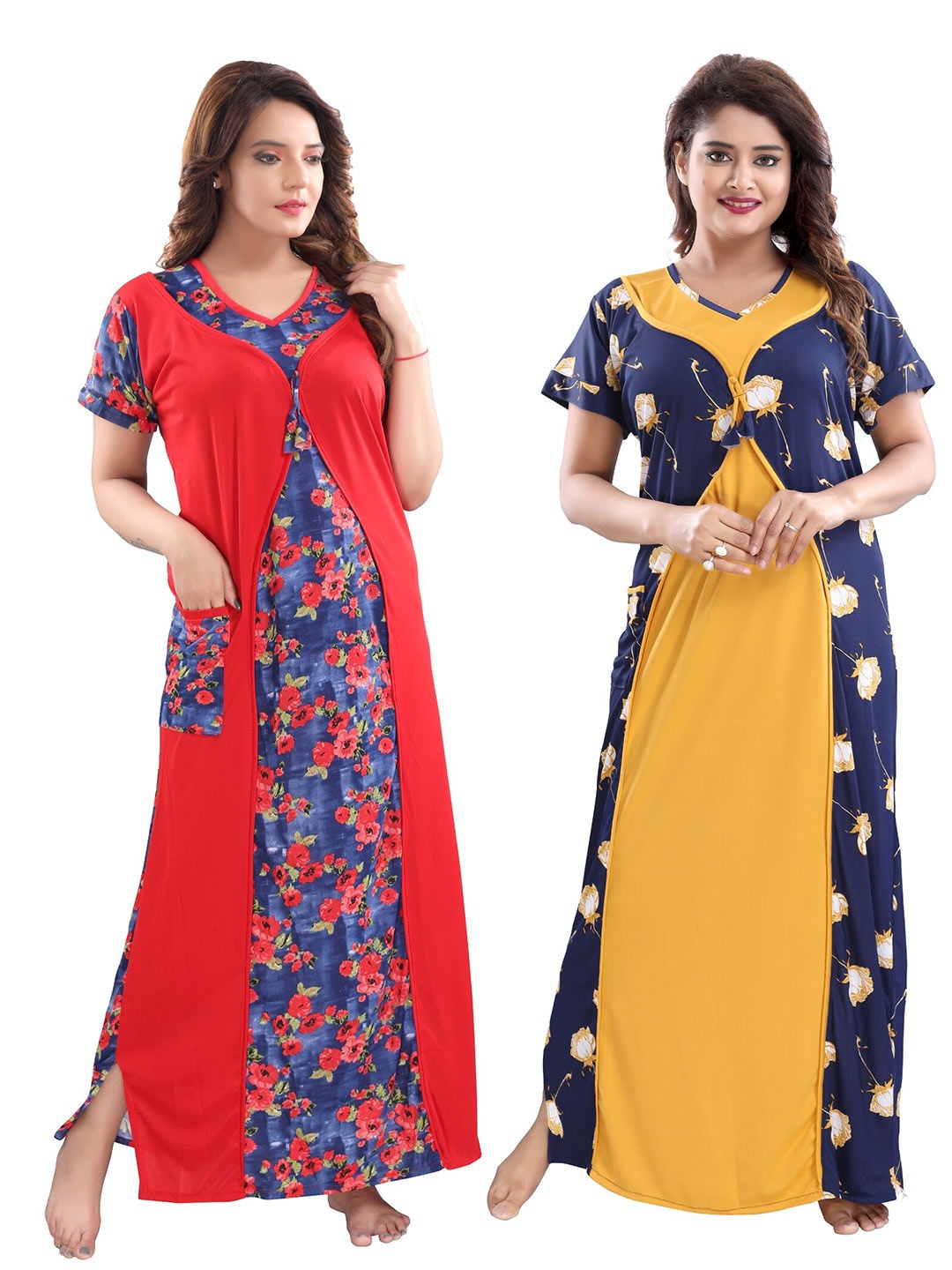 

SHOPPING STATION Pack of 2 Printed Maxi Nightdress, Red