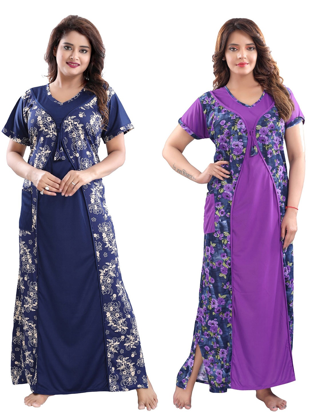 

SHOPPING STATION Pack of 2 Printed Maxi Nightdress, Navy blue