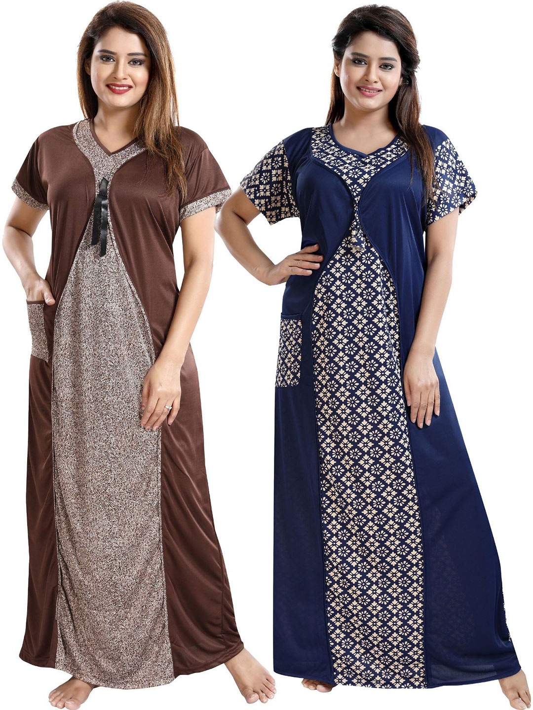 

SHOPPING STATION Pack Of 2 Floral Printed Satin Maxi Nightdress, Navy blue