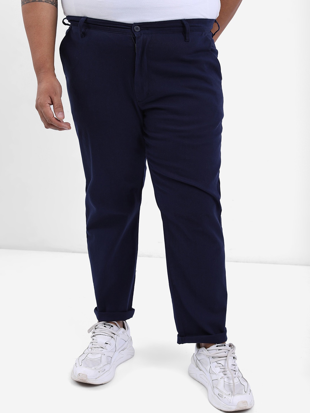

HIGHLANDER Men Navy Blue Plus Size Slim Fit Trousers