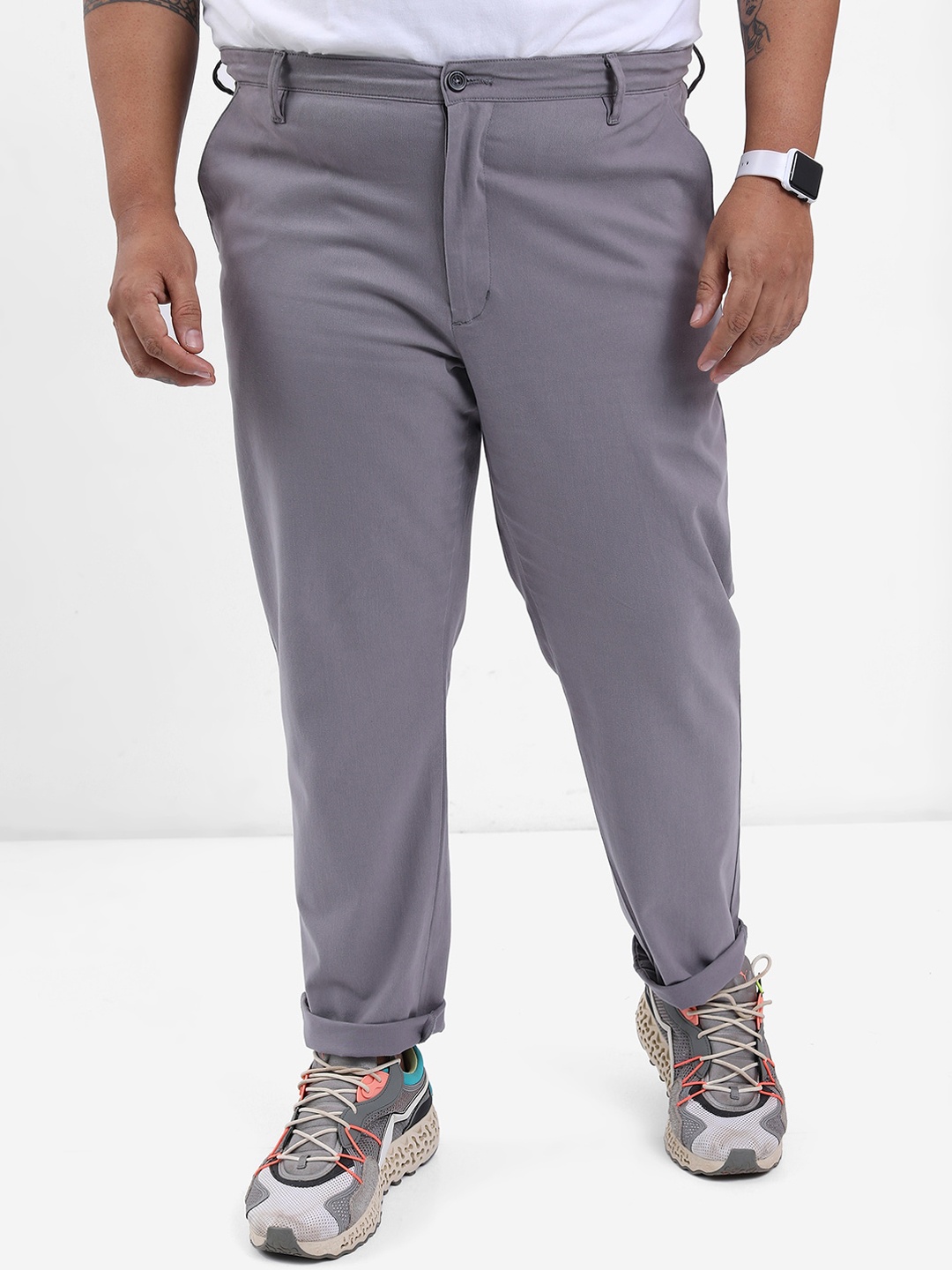 

HIGHLANDER Men Grey Plus Size Slim Fit Trousers