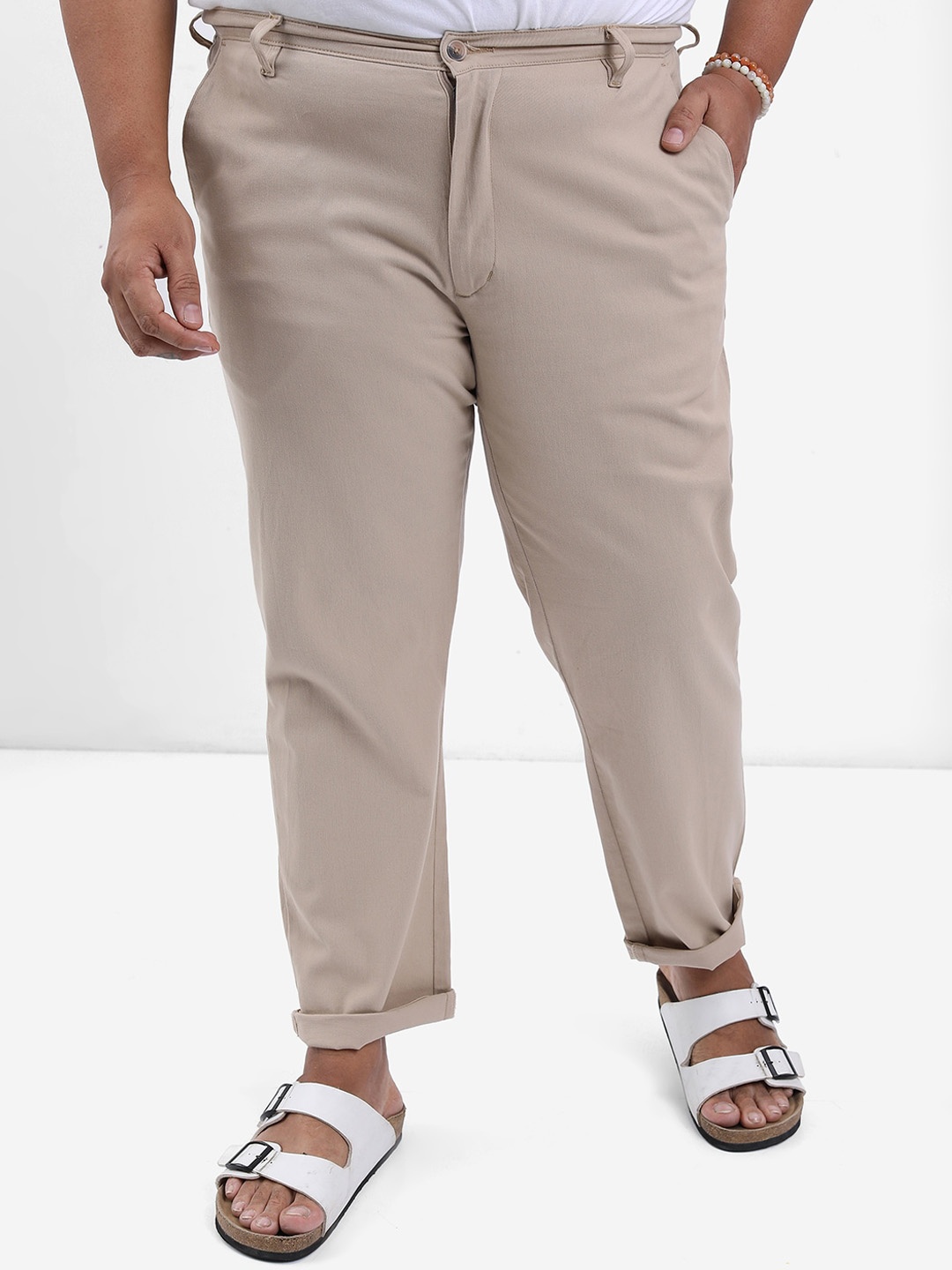 

HIGHLANDER Men Beige Plus Size Slim Fit Trousers