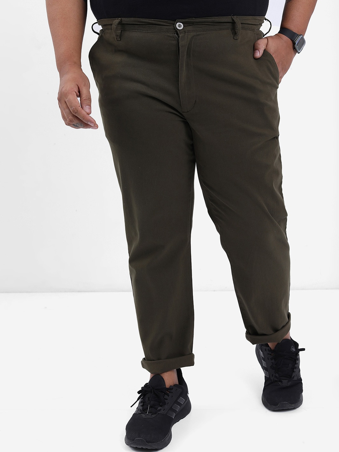 

HIGHLANDER Men Olive Green Plus Size Slim Fit Trousers