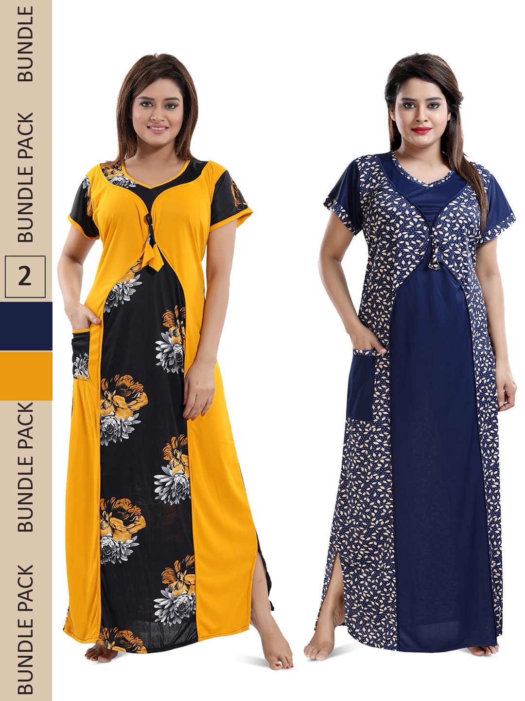 

SHOPPING STATION Pack Of 2 Floral Printed Satin Maxi Nightdress, Yellow