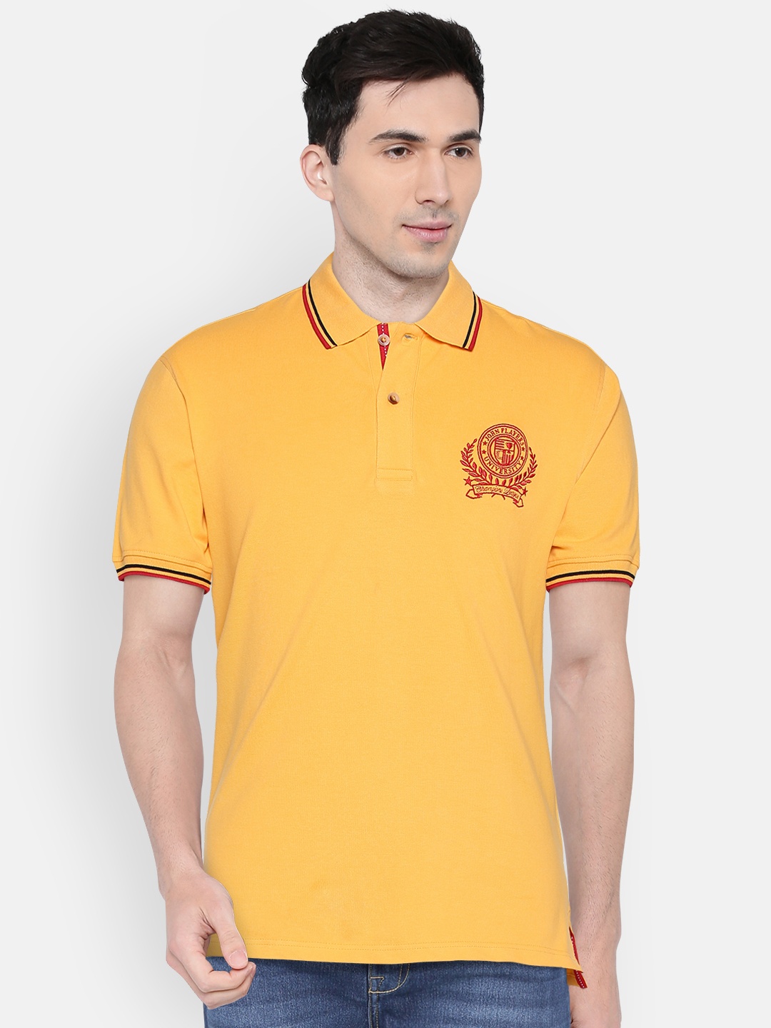 

John Players Men Yellow Solid Polo Collar T-shirt