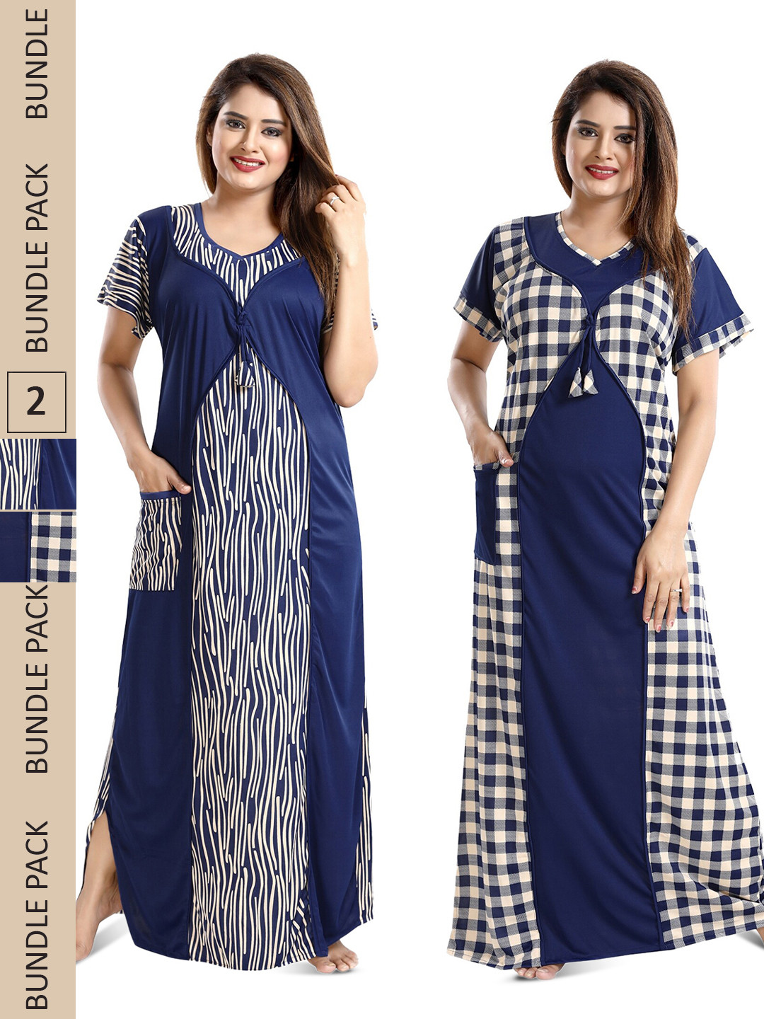 

SHOPPING STATION Pack Of 2 Printed Satin Maxi Nightdress, Navy blue