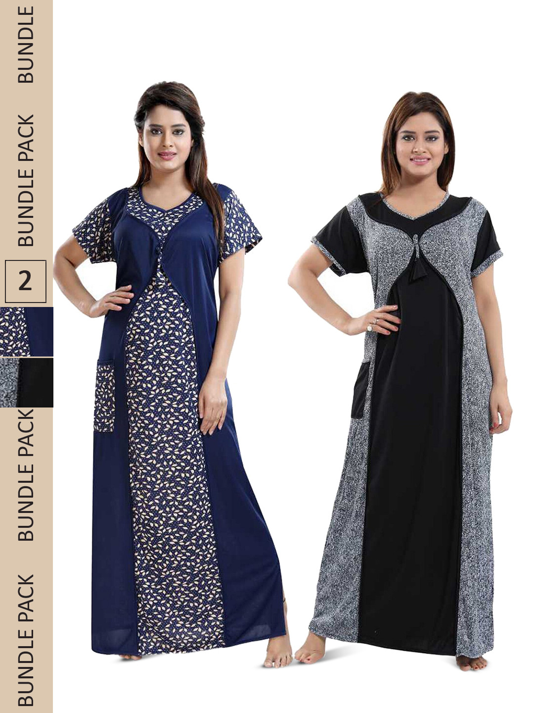 

SHOPPING STATION Pack Of 2 Floral Printed Satin Maxi Nightdress, Navy blue