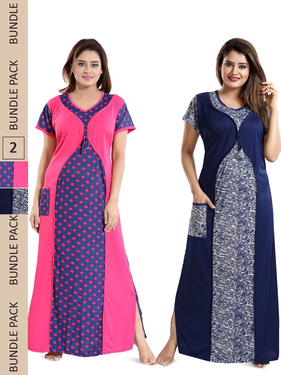 

SHOPPING STATION Pack Of 2 Abstract Printed Satin Maxi Nightdress, Pink