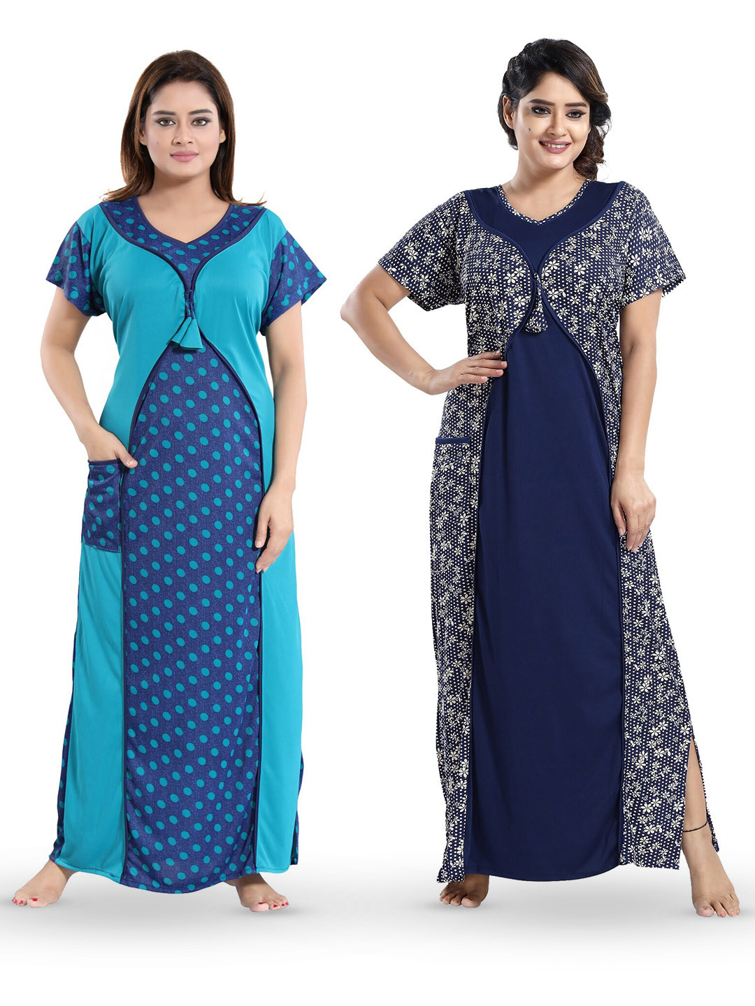 

SHOPPING STATION Pack of 2 Printed Maxi Nightdress, Blue