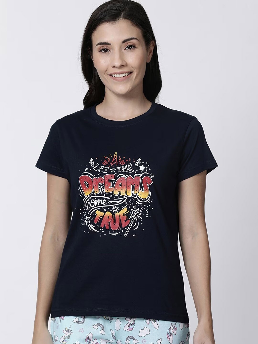 

Kryptic Typography Printed Pure Cotton Lounge Tshirts, Navy blue