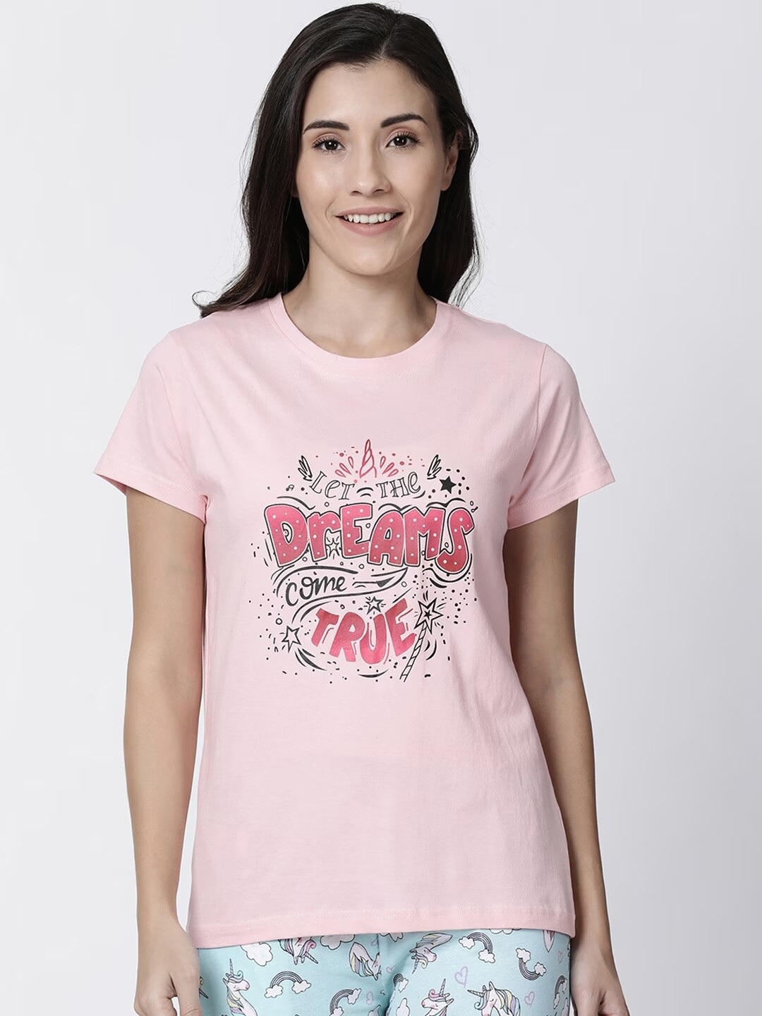 

Kryptic Typography Printed Pure Cotton Lounge Tshirts, Pink