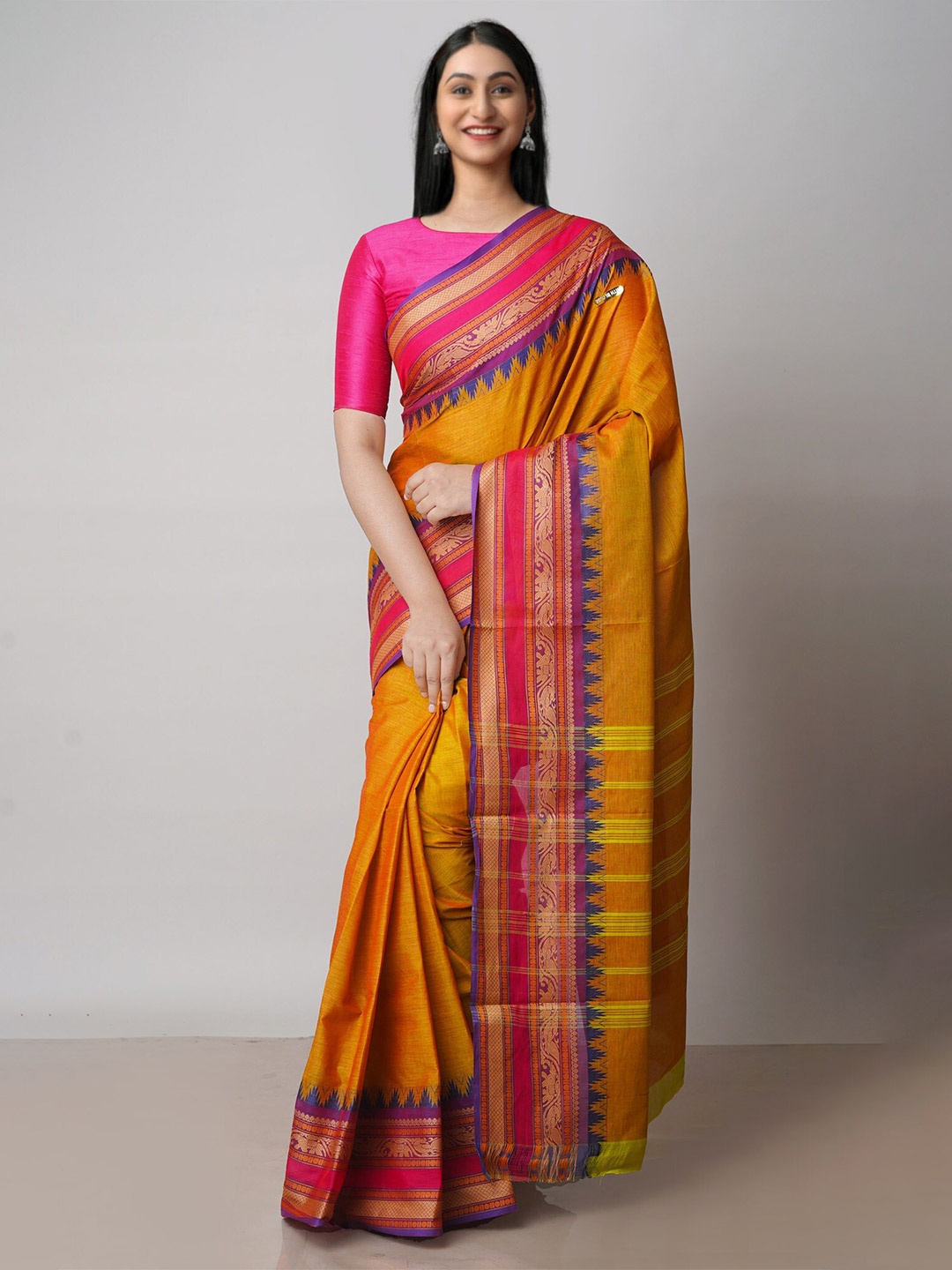 

Unnati Silks Pure Cotton Handloom Chettinad Saree, Yellow