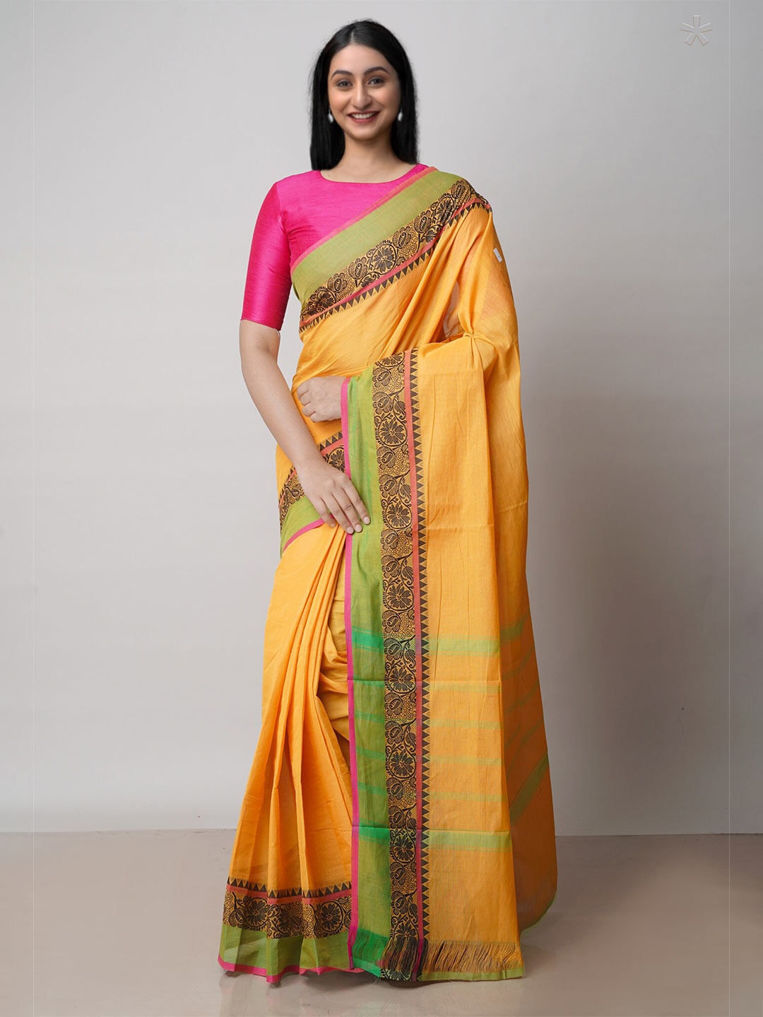 

Unnati Silks Pure Cotton Handloom Kanjeevaram Saree, Yellow