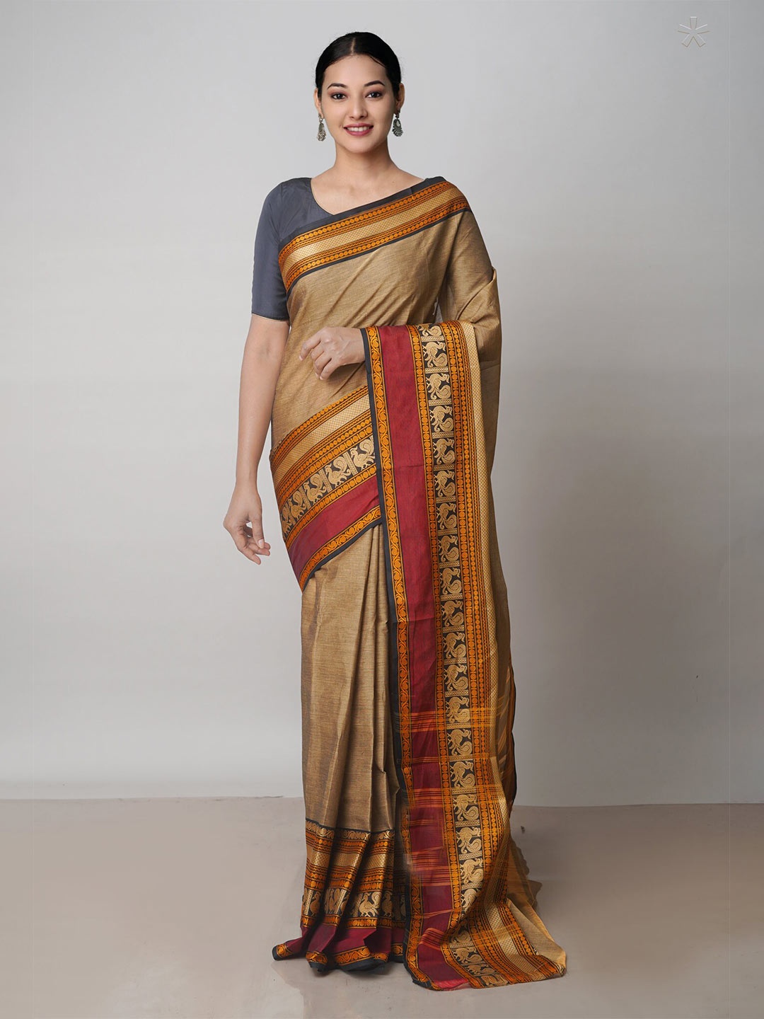 

Unnati Silks Woven Design Pure Cotton Kanjeevaram Saree, Brown