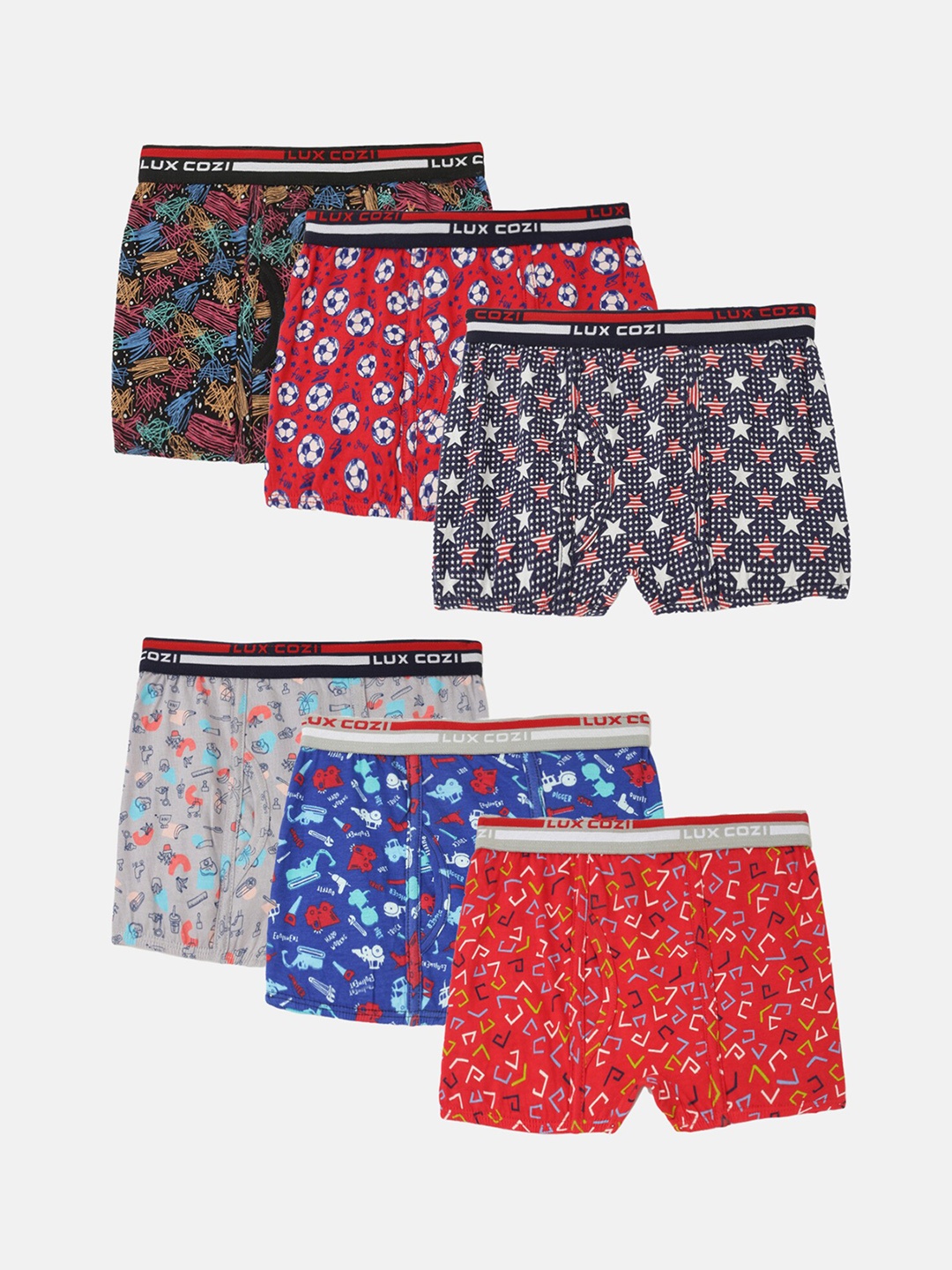 

Lux Cozi Boys Pack of 6 Printed Assorted Trunks