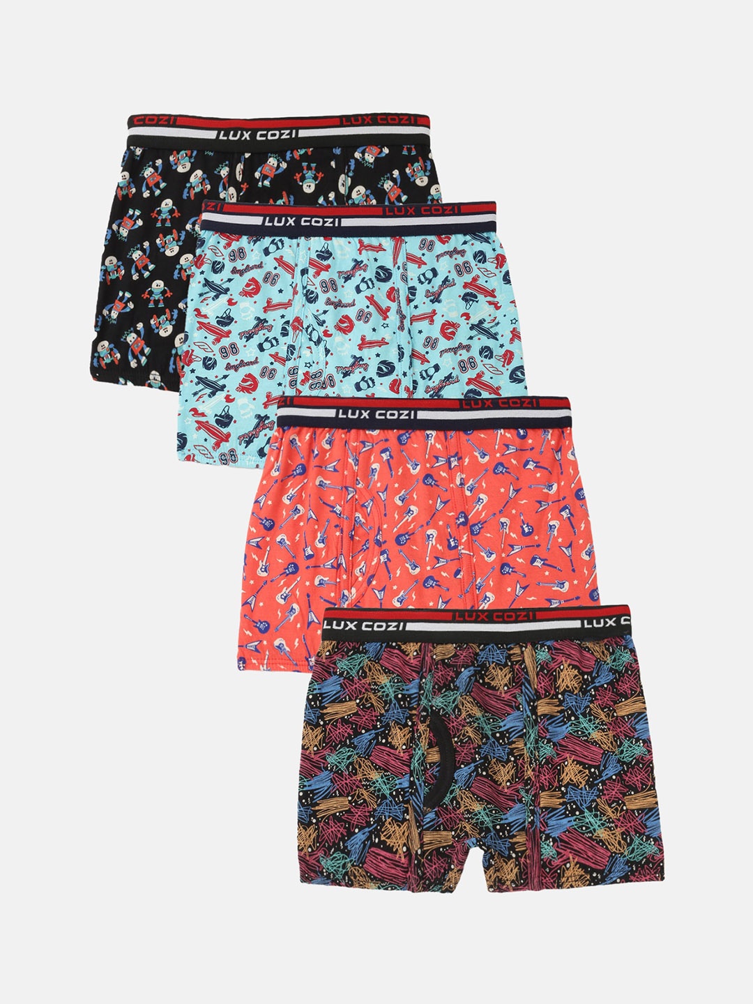 

Lux Cozi Boys Pack of 4 Assorted Printed Moisture-Wicking Trunks