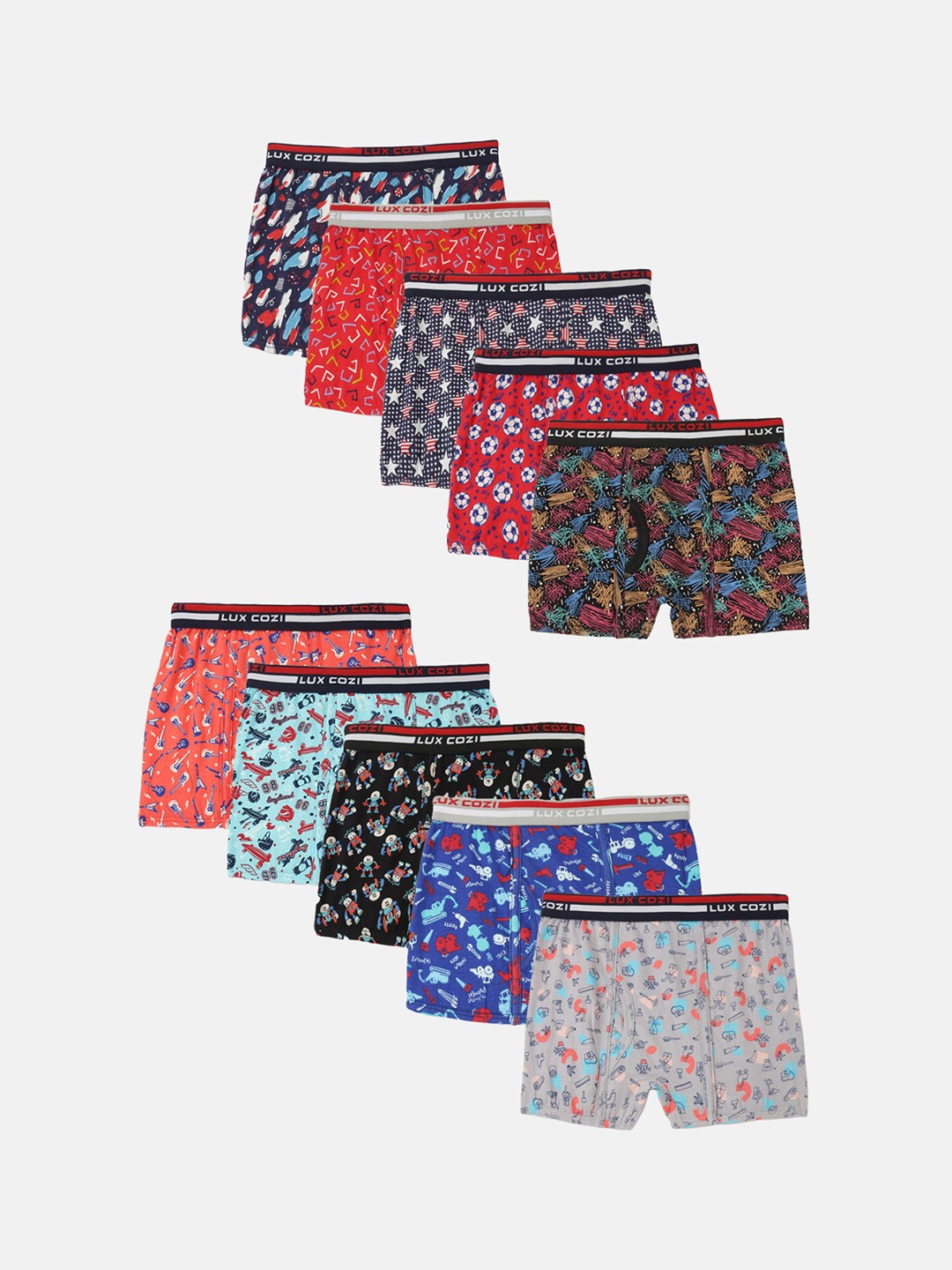 

Lux Cozi Boys Pack of 10 Printed Assorted Trunks