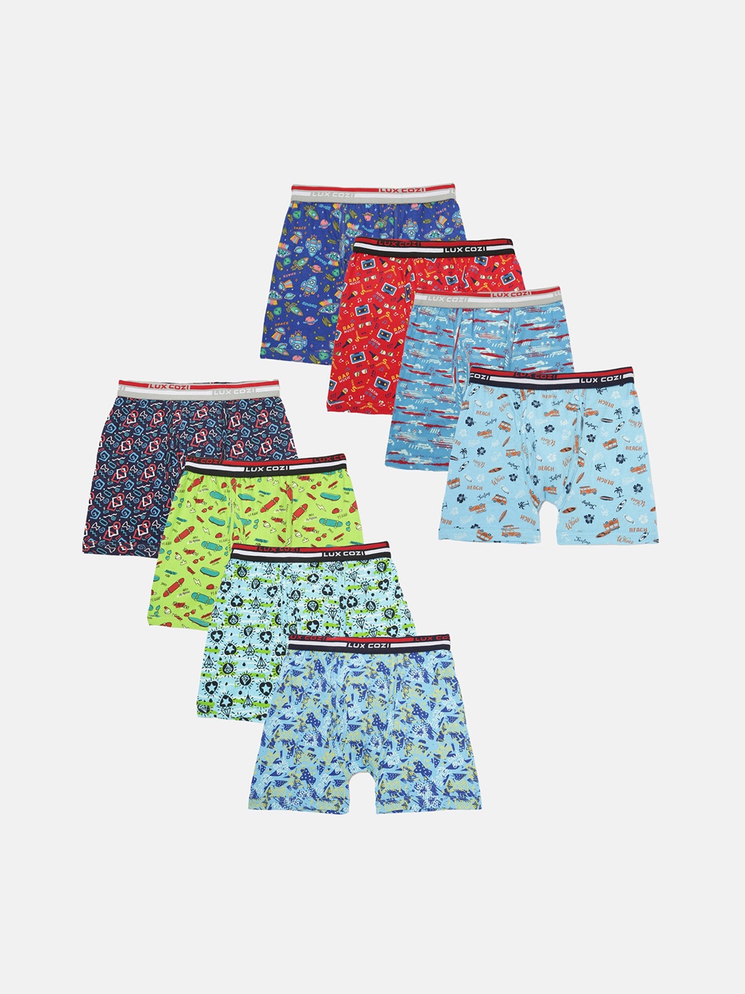 Lux Cozi Boys Pack of 8 Assorted Printed Moisture-Wicking Trunks