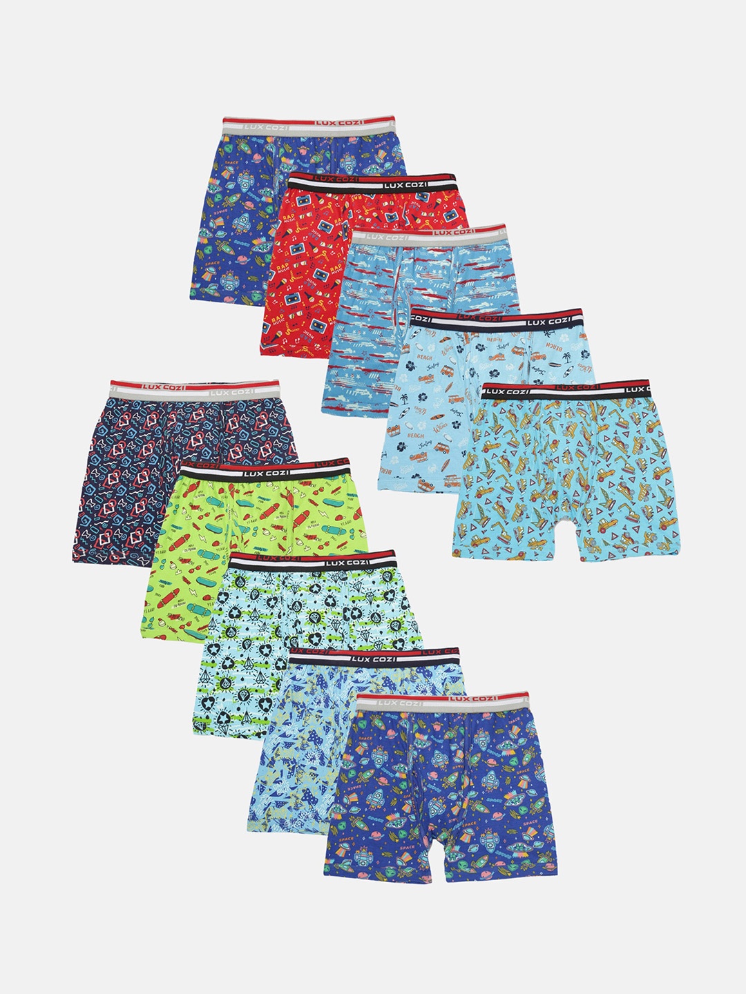 

Lux Cozi Boys Pack of 10 Printed Trunks, Assorted