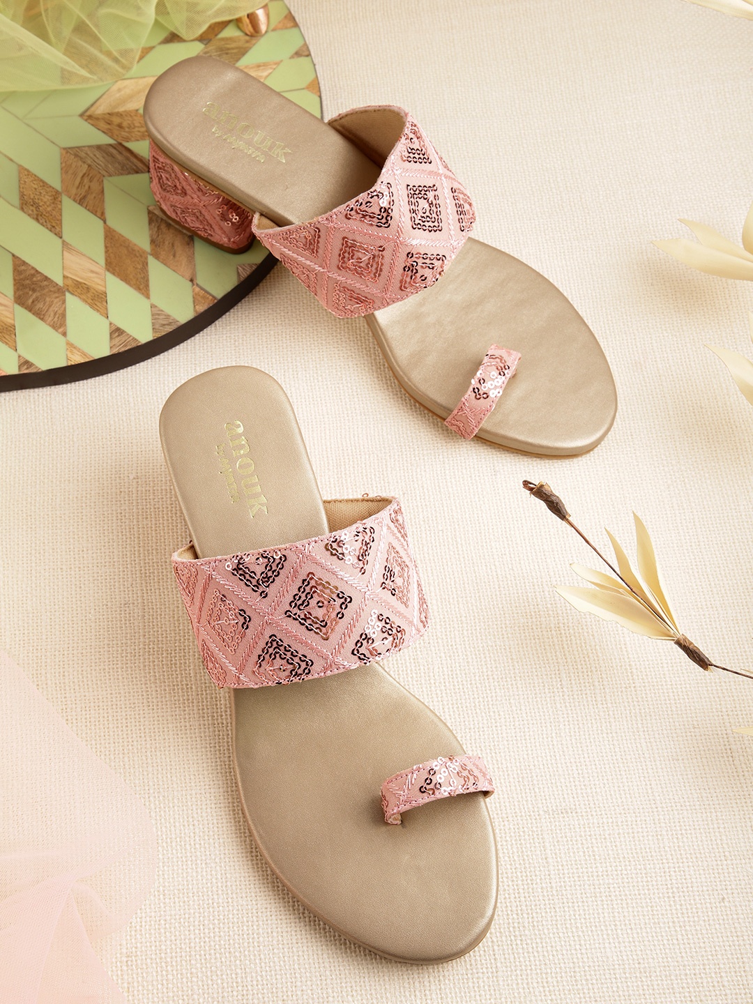 

Anouk Women Woven Design Ethnic Embellished Block Heels, Pink