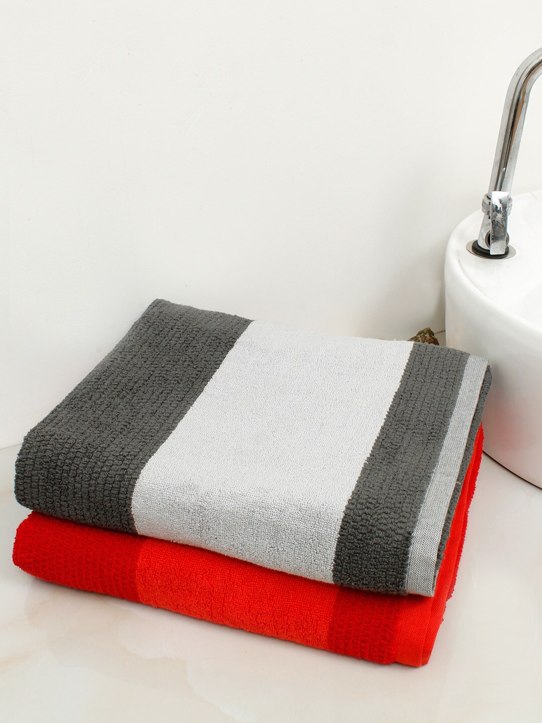

AVI Living Red & Charcoal-Grey 2 Pcs Pure Cotton 650GSM Highly Absorbent Bath Towels