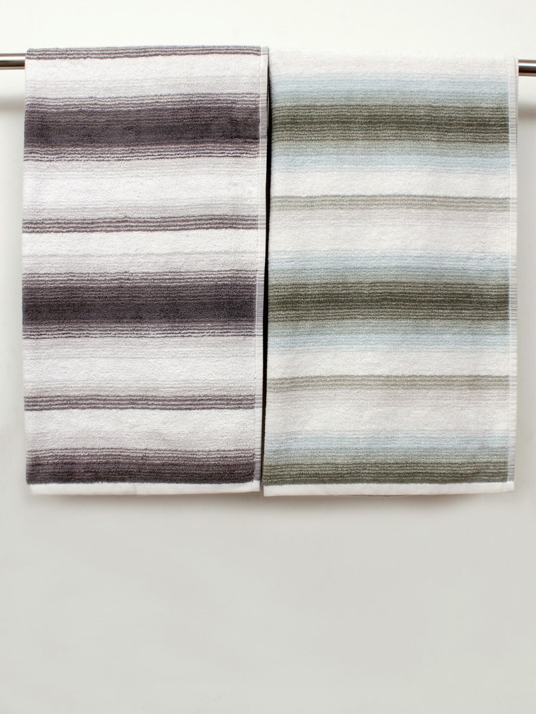 

AVI Living Green & Grey 2 Pieces Striped Pure Cotton 600GSM Bath Towels