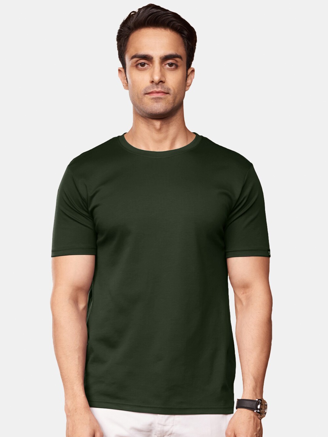 

The Souled Store Olive Green Round Neck Pure Cotton T-shirt