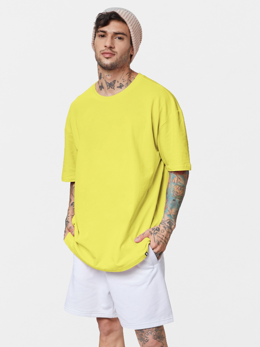 The Souled Store Yellow Round Neck Oversized Pure Cotton T-shirt