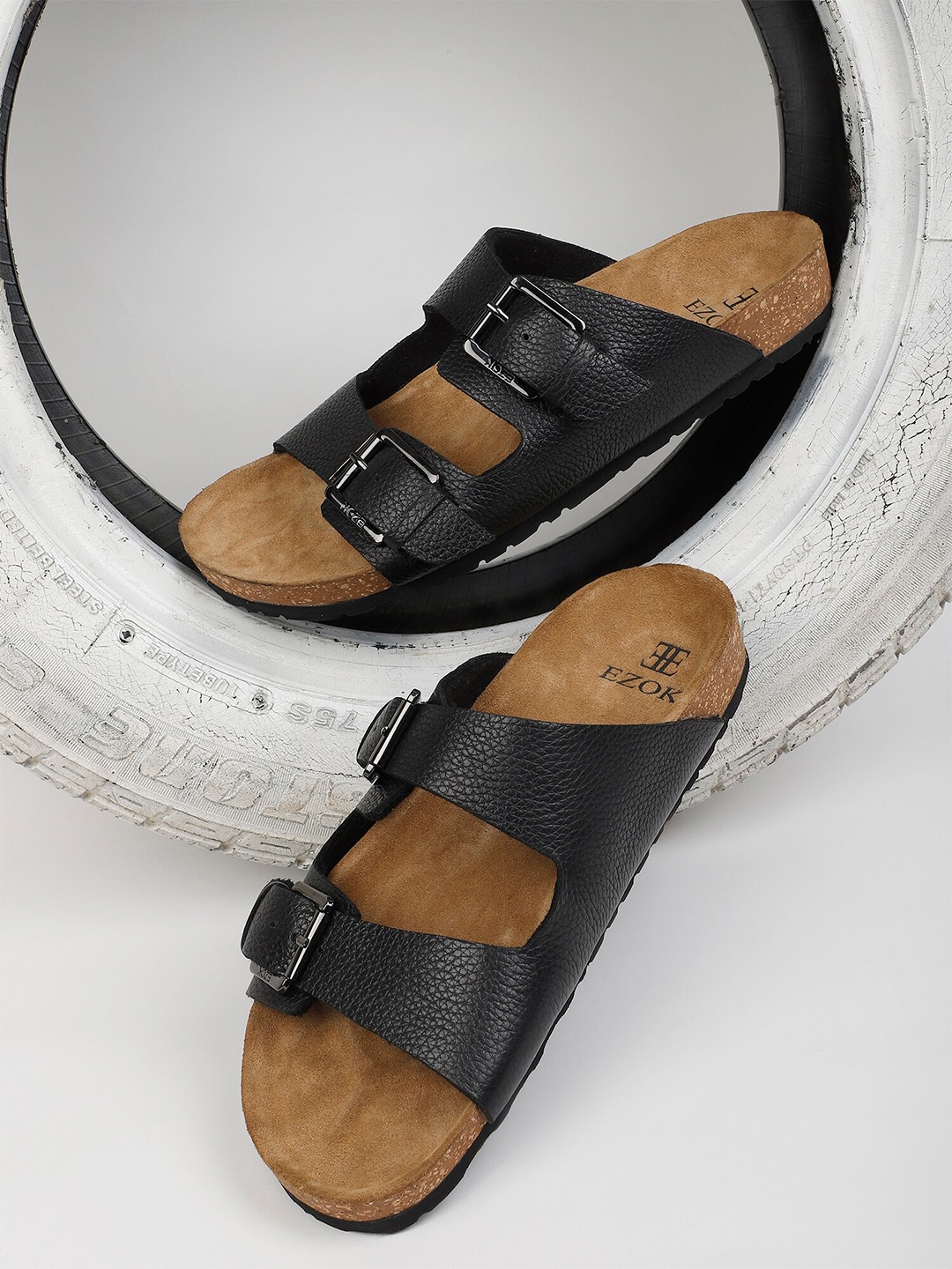 

EZOK Men Textured Leather Comfort Sandals, Black