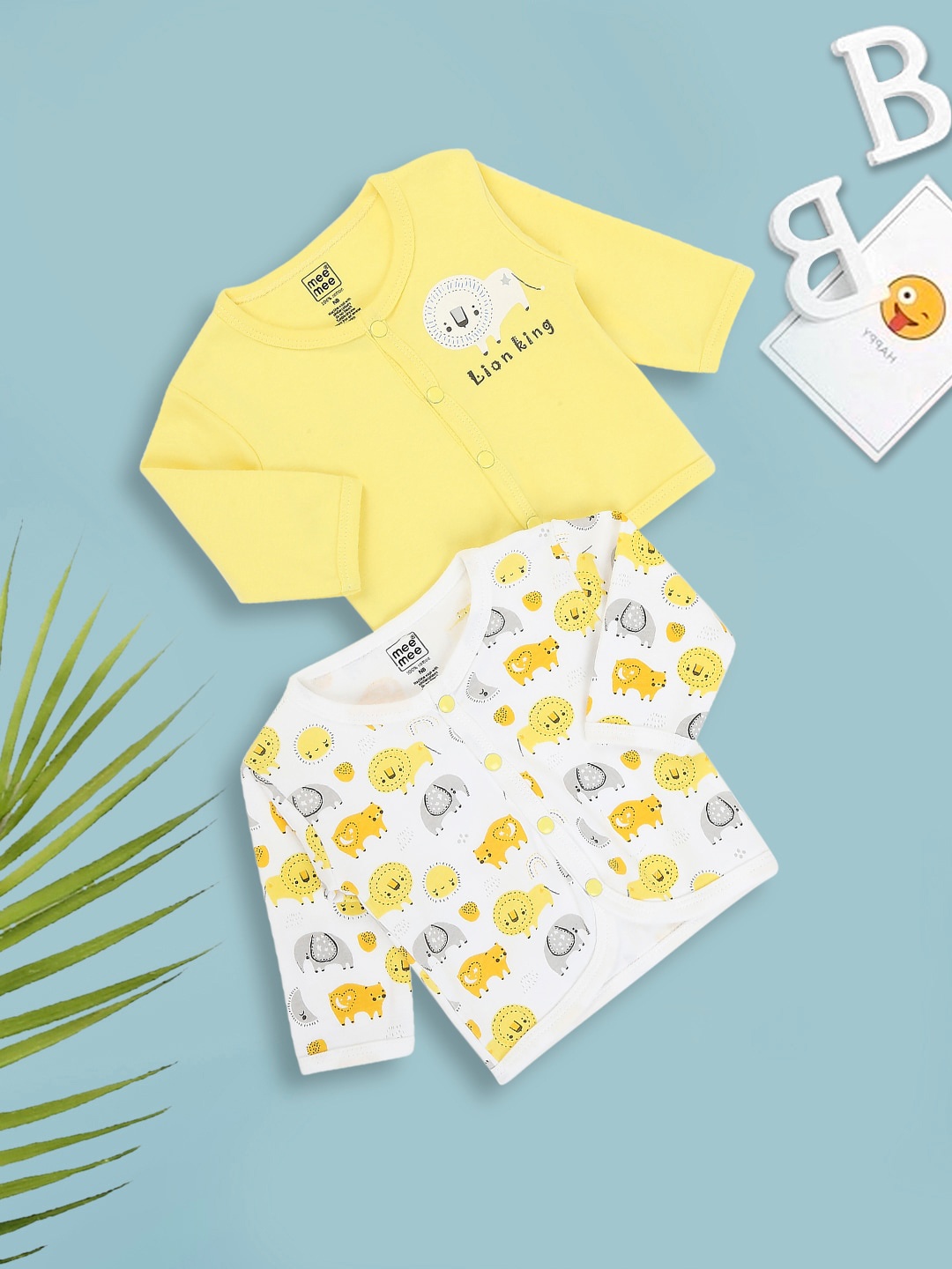 

MeeMee Infant Boys Pack Of 2 Printed Pure Cotton Innerwear Jabla Vests, White