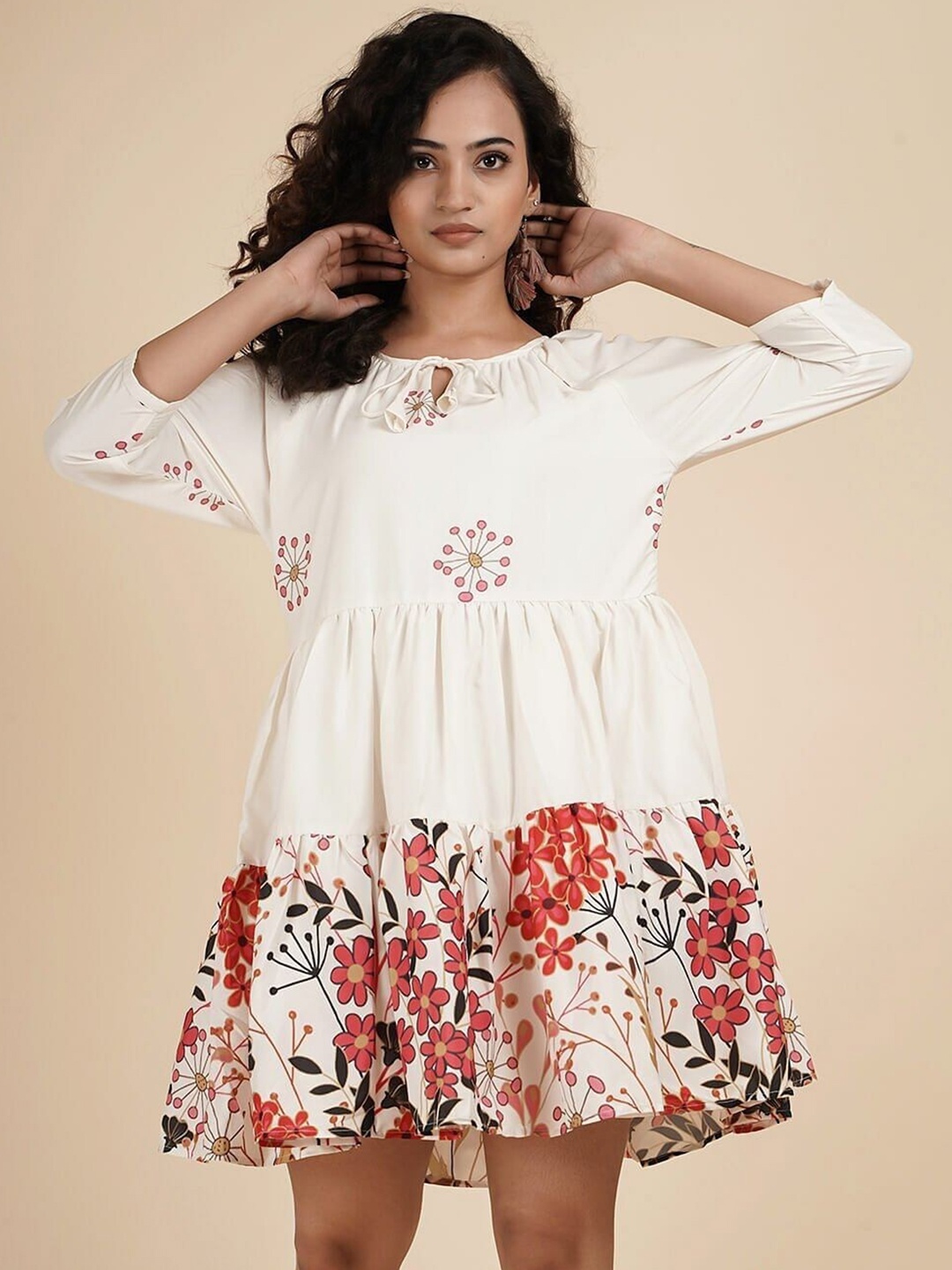 

Taggd Floral Printed Fit & Flare Dress, White