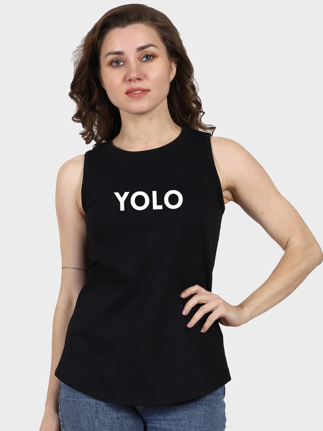 T-SHIRT TRUCK Typography Printed Sleeveless Cotton T-shirt, Black