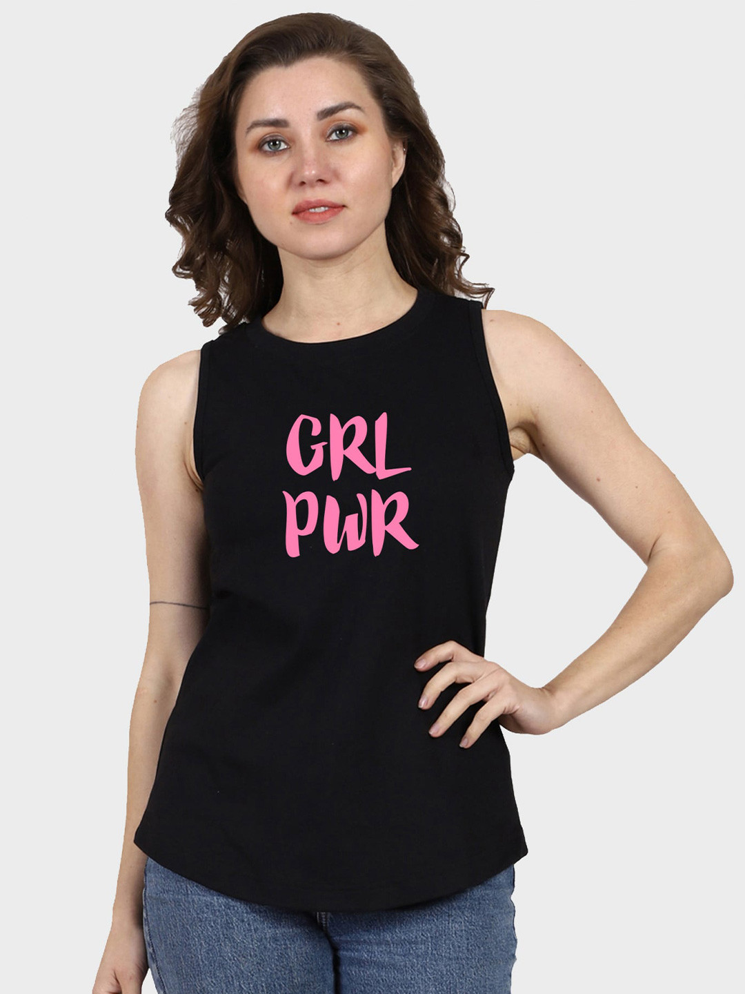 

T-SHIRT TRUCK Typography Printed Sleeveless Cotton T-shirt, Black