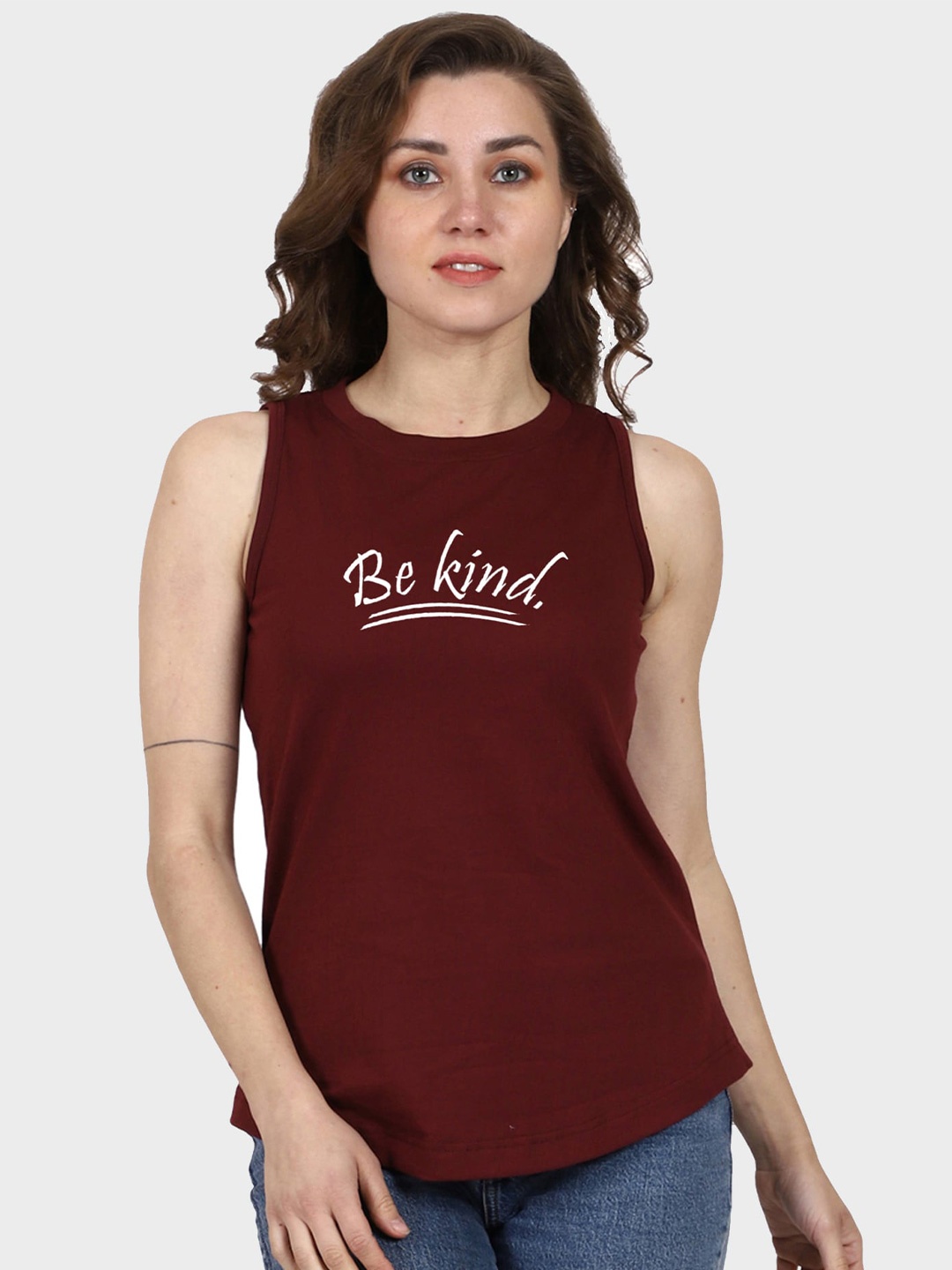 

T-SHIRT TRUCK Typography Printed Sleeveless Cotton T-shirt, Maroon