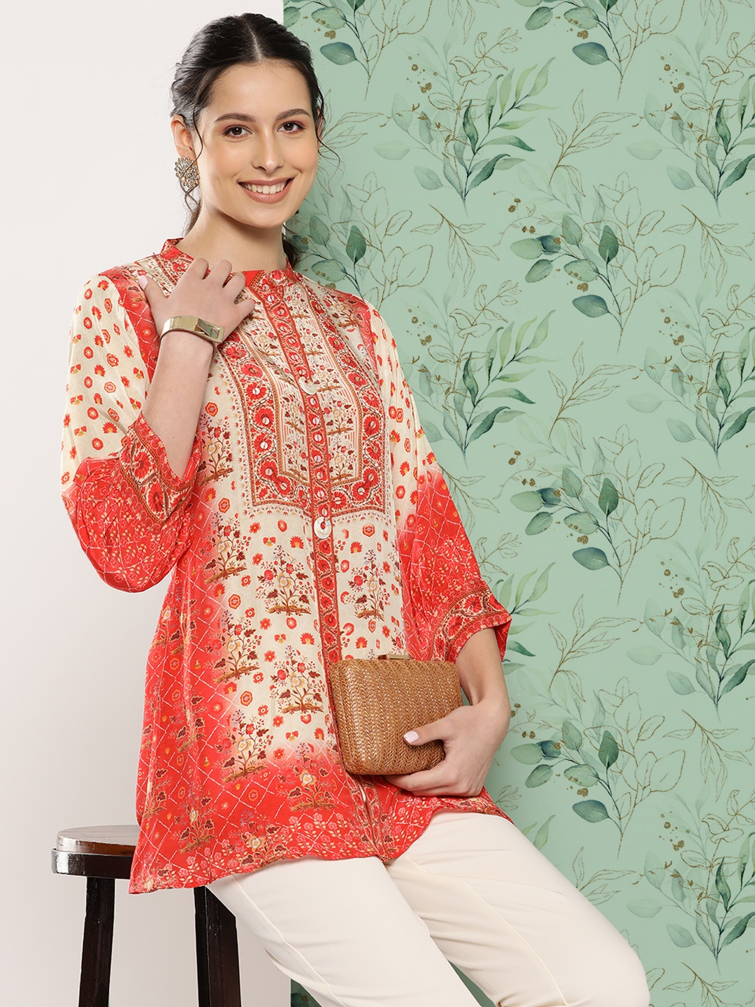

Nayam By Lakshita Ethnic Motifs Printed Sequinned Sequinned Kurti, Orange