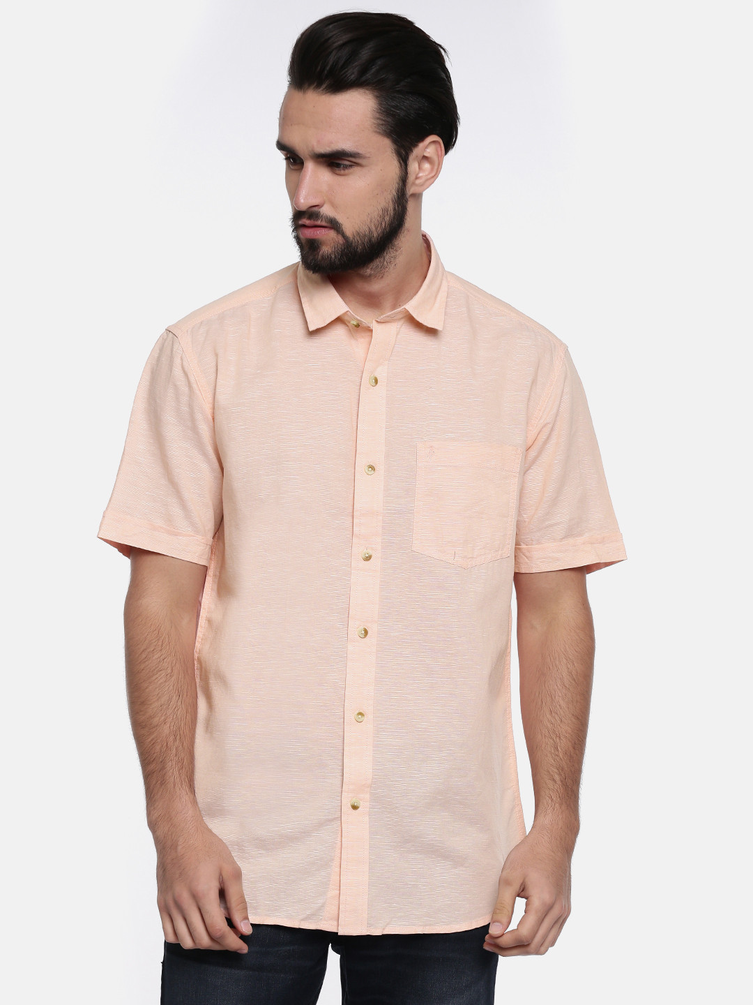 

John Players Men Pink Regular Fit Solid Linen Casual Shirt
