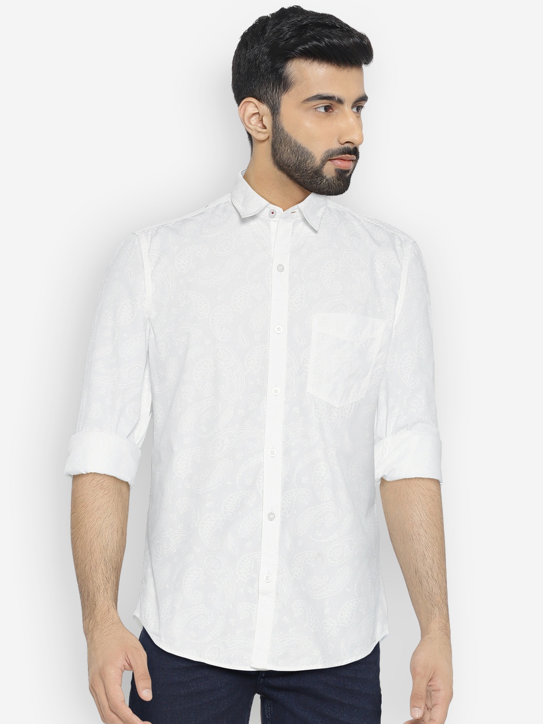 

John Players Men White Printed Casual Shirt