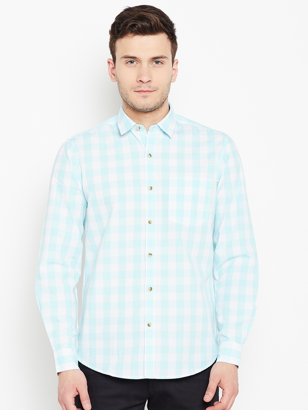 

John Players Men Blue & White Trim Fit Checked Casual Shirt