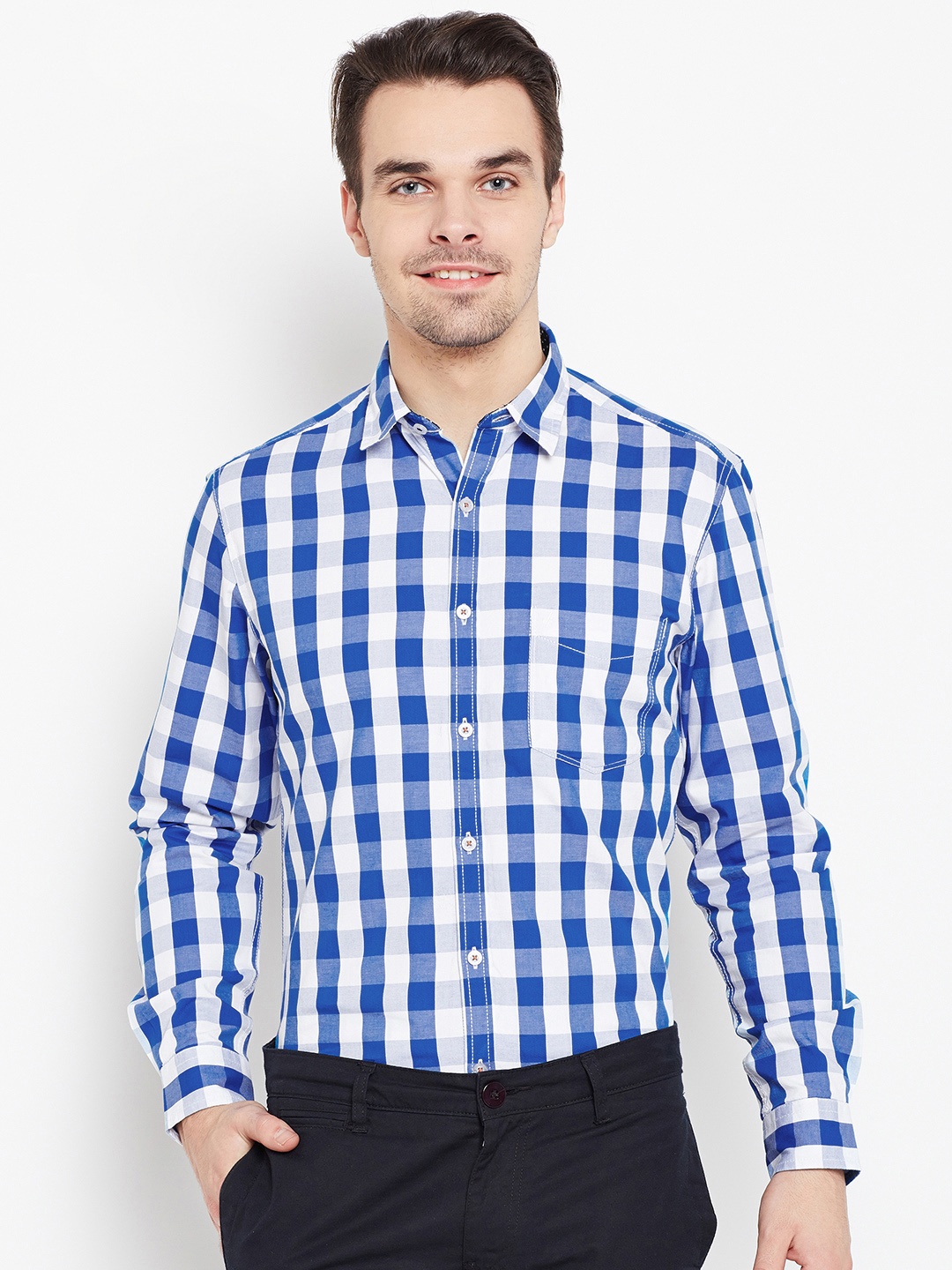 

John Players Men Blue & White Checked Casual Shirt