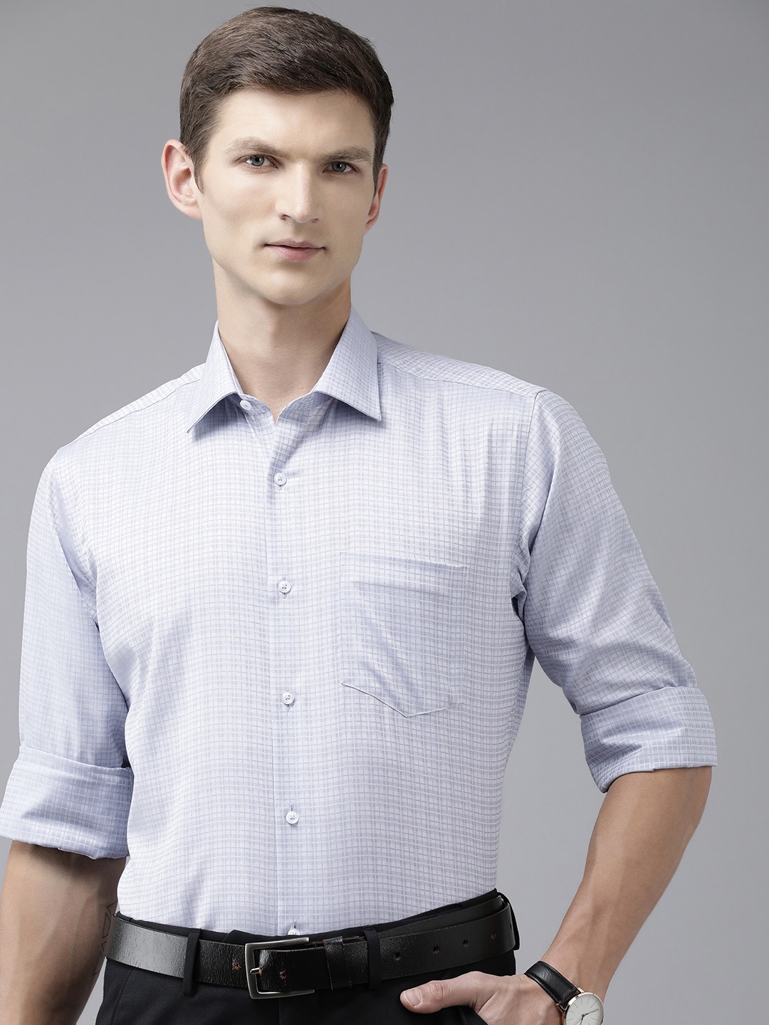 

Van Heusen Checked Pure Cotton Formal Shirt, Blue
