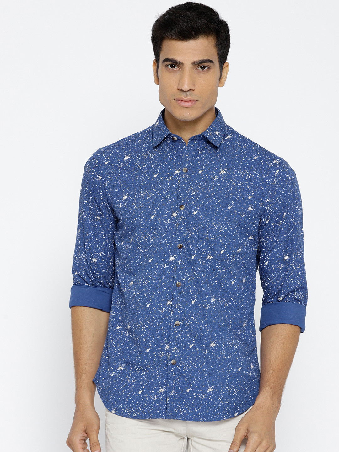 

John Players Men Blue & White Printed Casual Shirt
