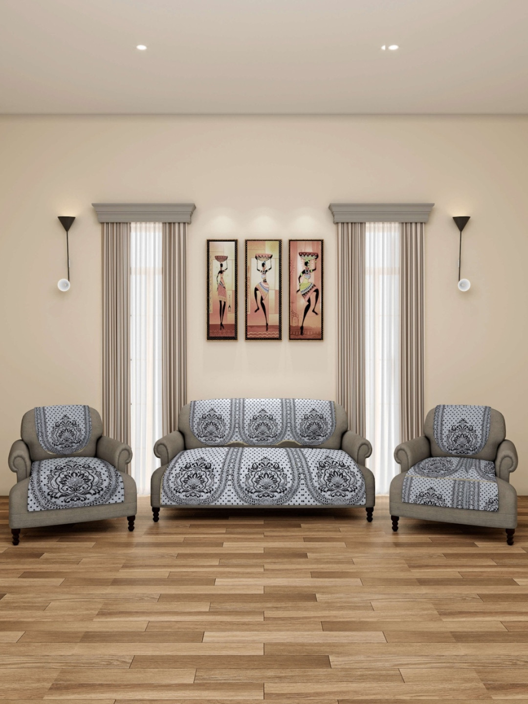 

ROMEE White & Black Ethnic Motif Printed 5-Seater Sofa Cover
