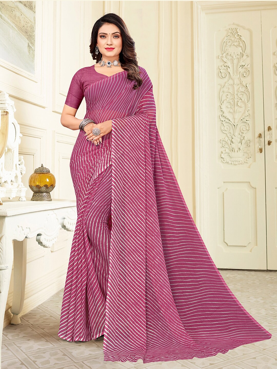 

KALINI Leheriya Printed Pure Chiffon Saree, Mauve